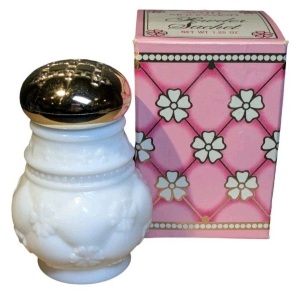 Vintage Avon Moonwind Powder Sachet 1.25oz. Milk Glass Shaker with Box